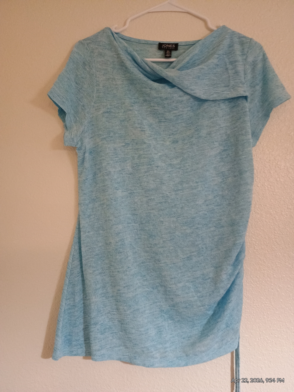Jones New York Heathered Sky Blue Short Sleeve Top